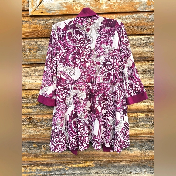 R&M Richard's Luxury Wine/Plum Sheer Lace Floral Open Cardigan Flowy Top Size 12 - Picture 3 of 14